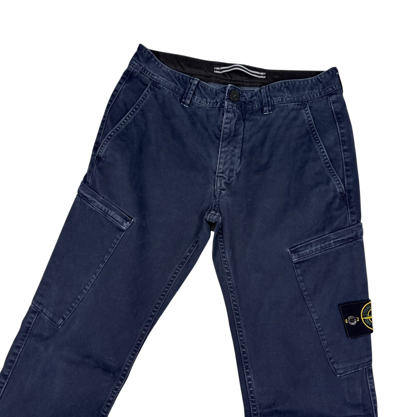 Stone Island Navy Blue Diagonal Pocket Brushed Cotton Cargo Trousers