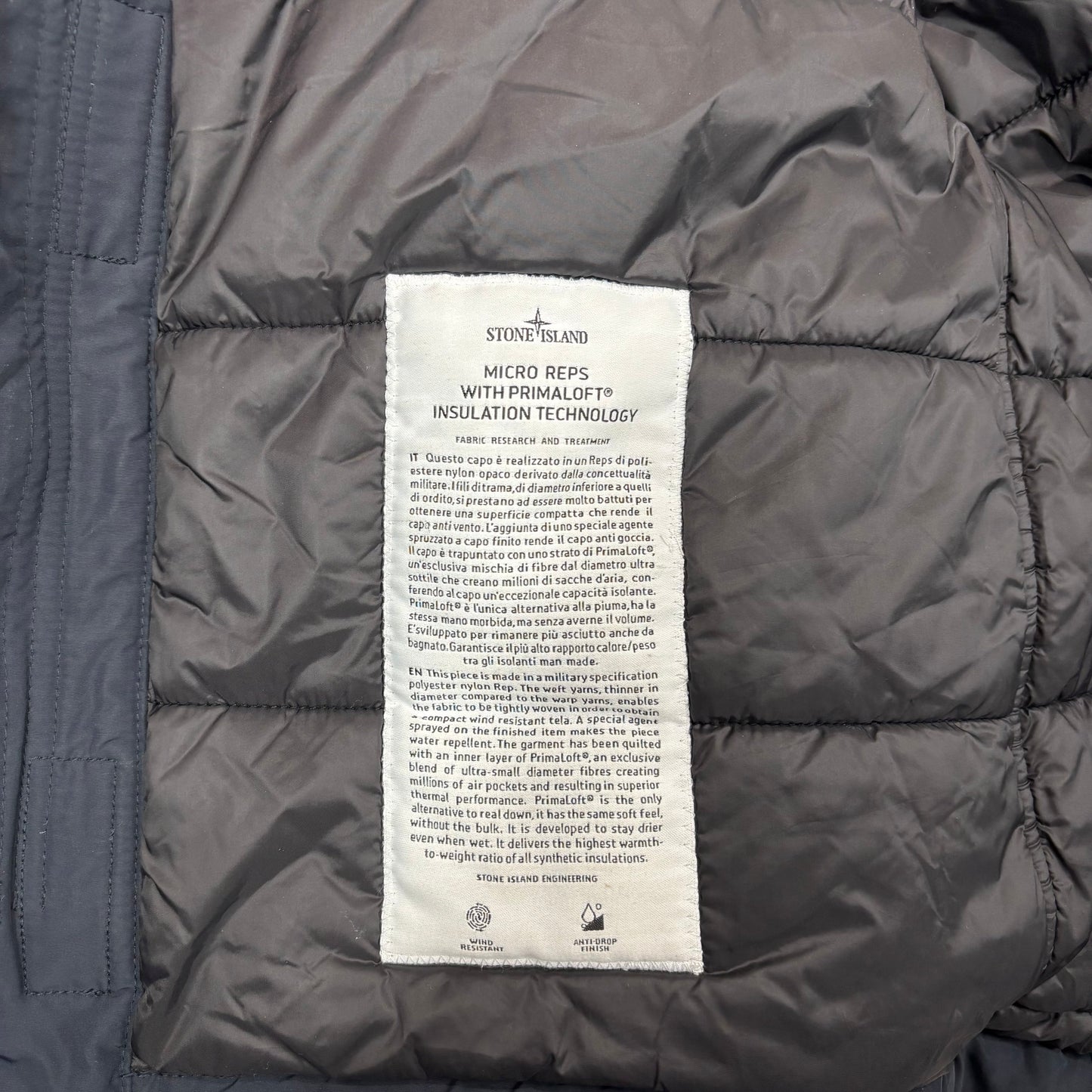 Stone Island Navy Blue Micro Reps with Primaloft Insulation Technology Coat