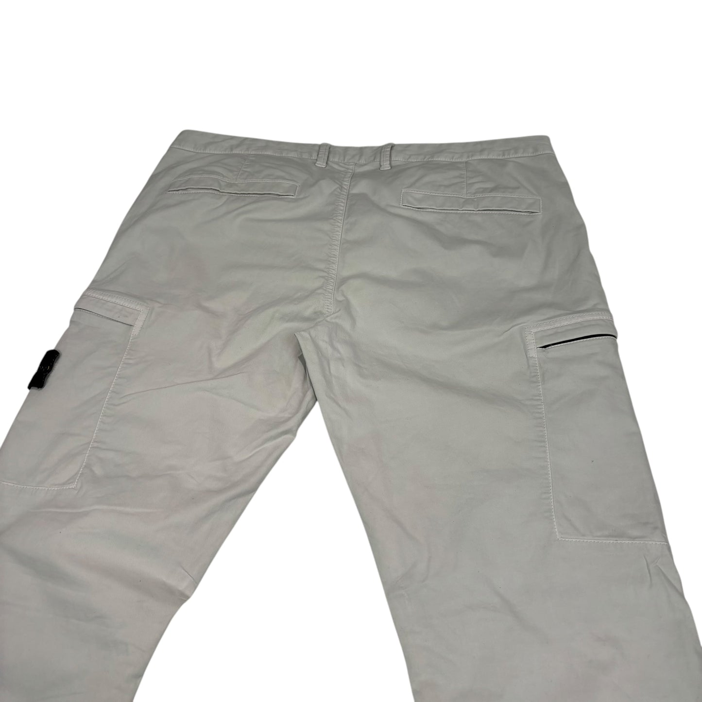 Stone Island White Zip-Pocket Brushed Cotton Cargo Trousers