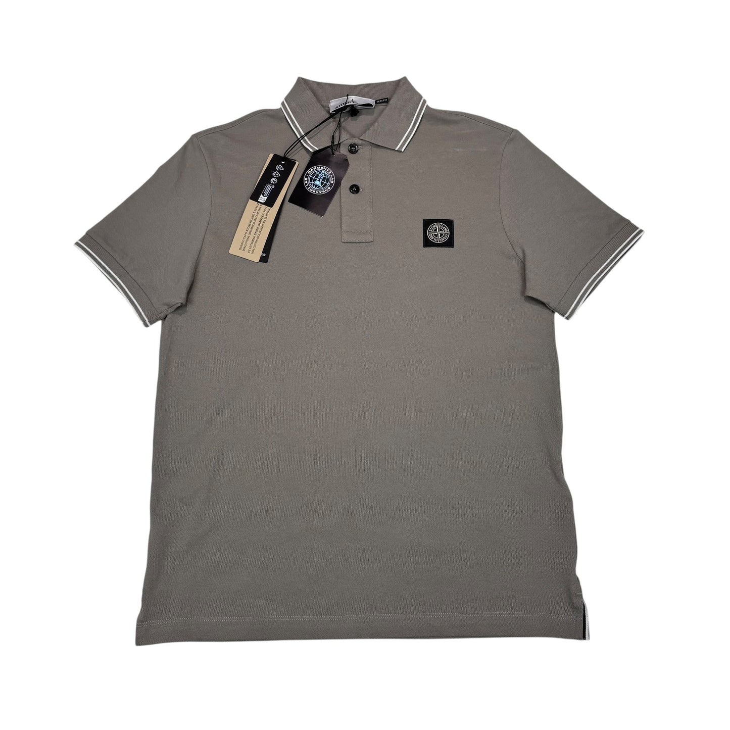 Stone Island Taupe Brown with White Stripes Patch Logo Polo Shirt