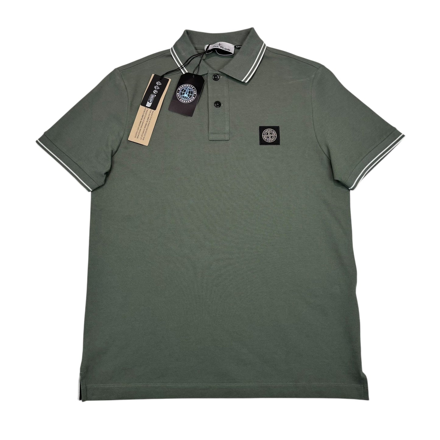Stone Island Forest Green with White Stripe Patch Logo Polo shirt