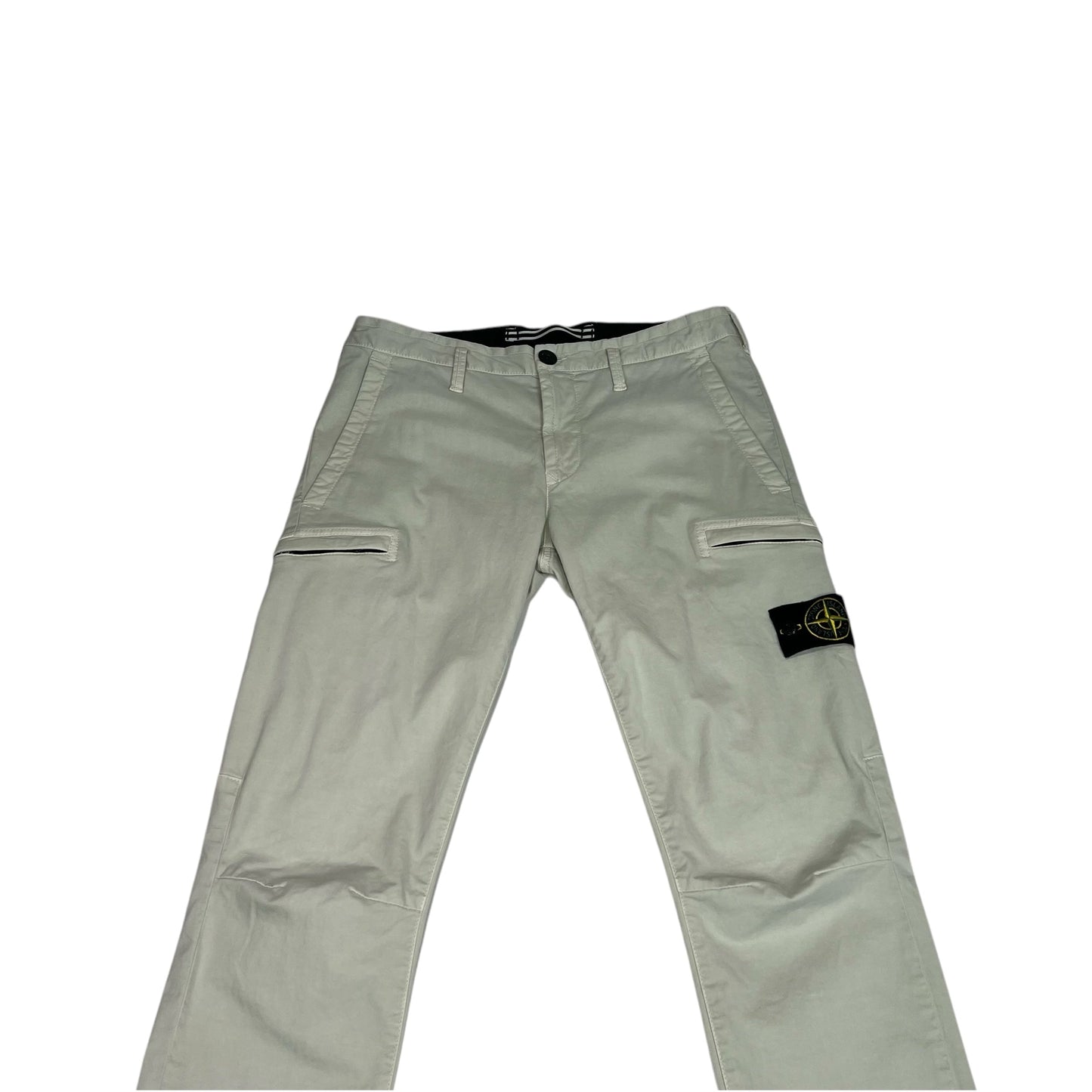 Stone Island White Zip-Pocket Brushed Cotton Cargo Trousers