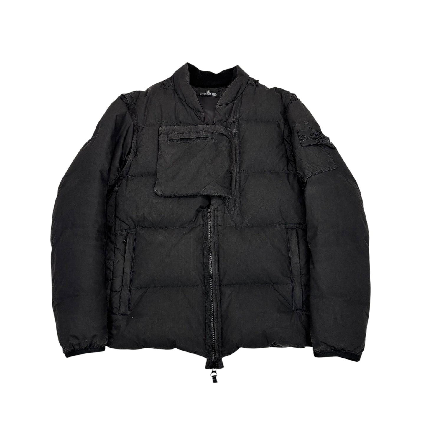 Stone Island Black Shadow Project Compass-Patch with Removable Arms Cotton Nylon Poplin Down Jacket