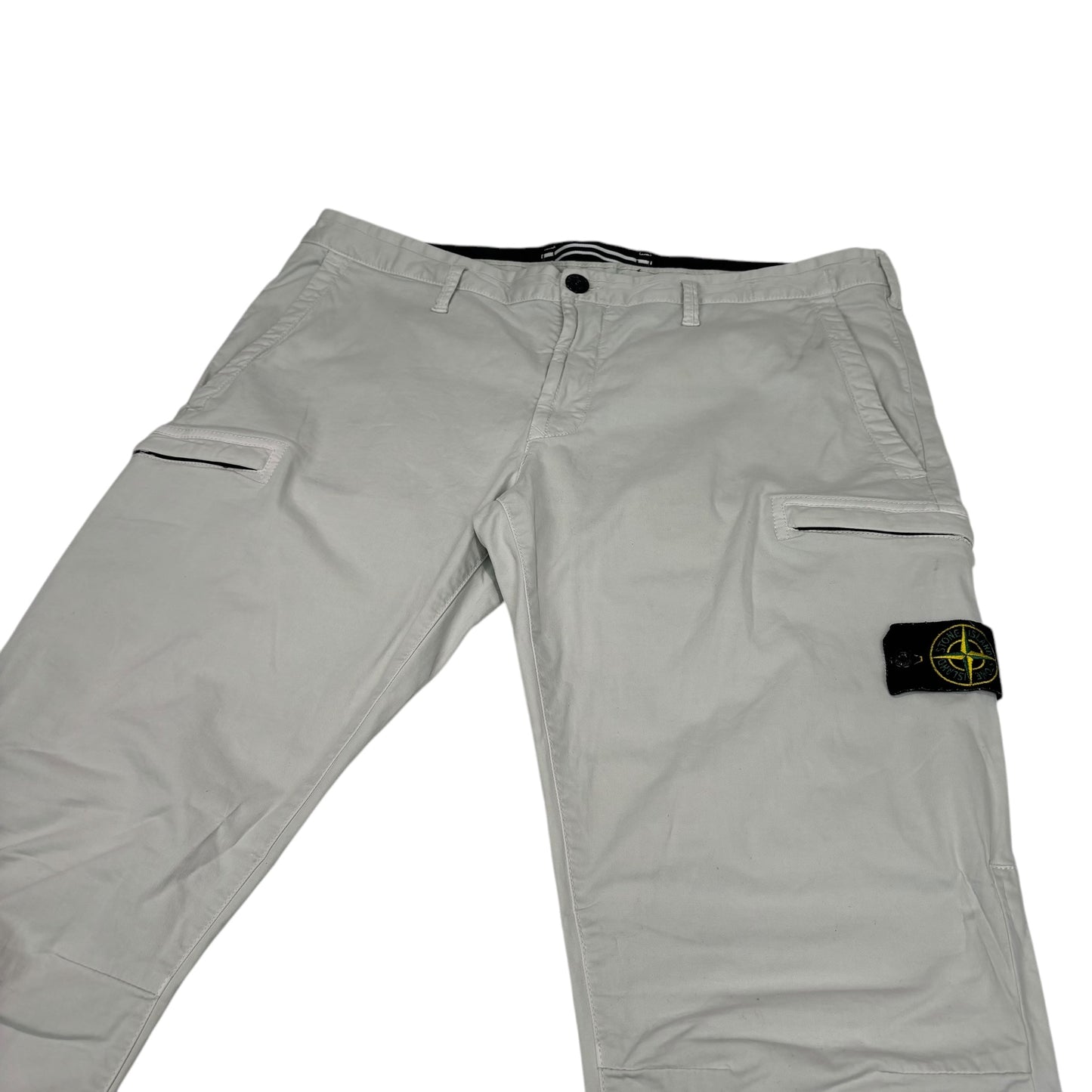 Stone Island White Zip-Pocket Brushed Cotton Cargo Trousers