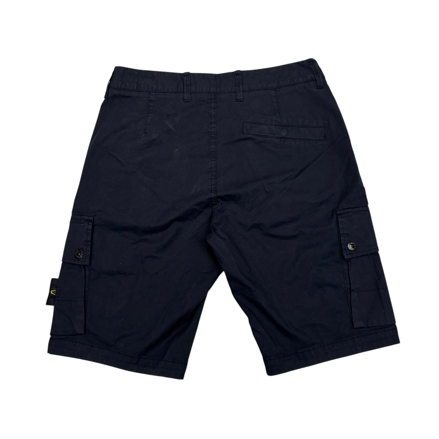 Stone Island Navy Blue Compass-Patch Pocket Detail Brushed Cotton Cargo Shorts
