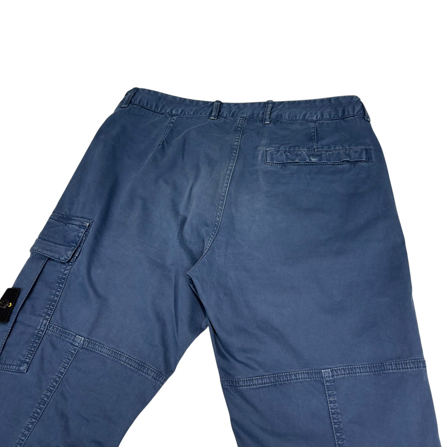 Stone Island Blue Zip-Pockets Brushed Cotton Compass-Patch Cargo Trousers