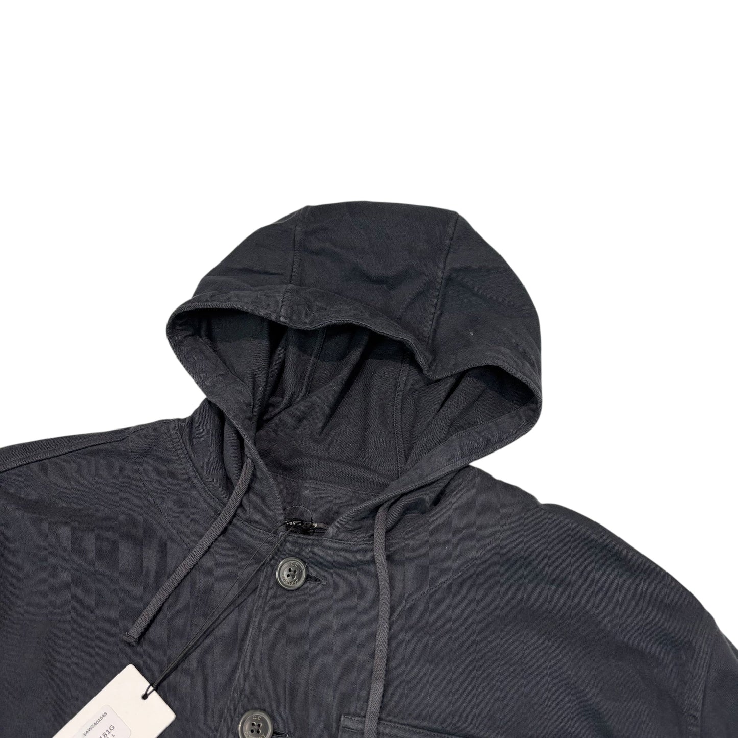 CP Company Navy Blue Spell Out Hooded Button Up Jacket