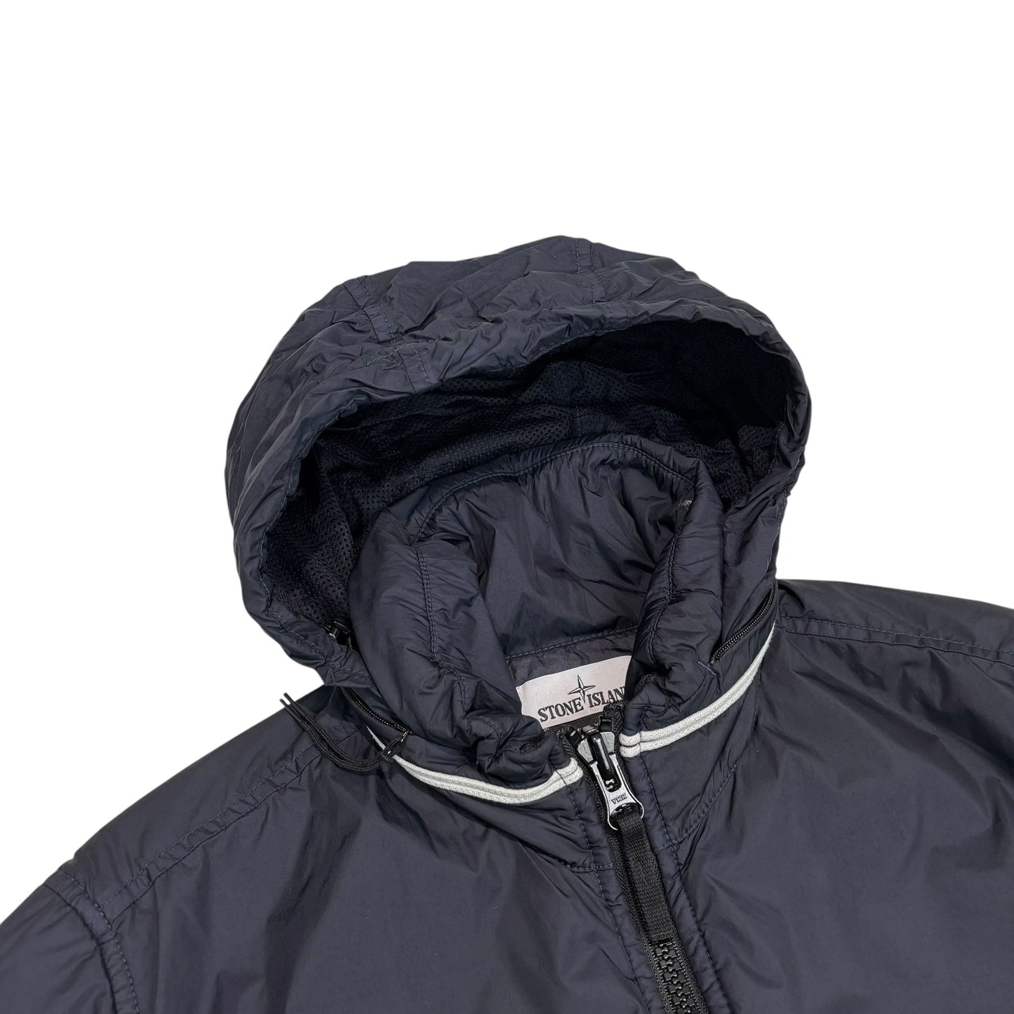 Stone Island Navy Blue Garment Dyed Crinkle Reps NY with Primaloft-TC and Hide-able Hood Jacket
