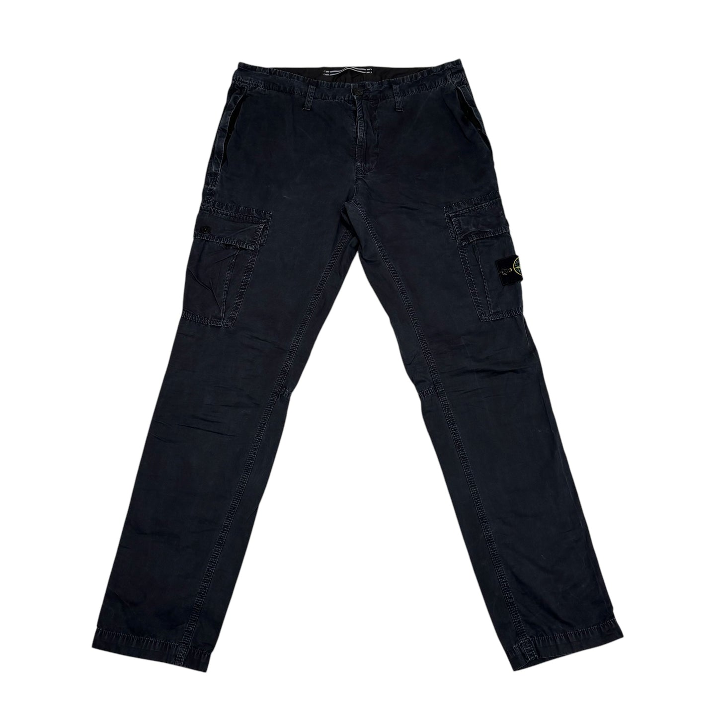 Stone Island Navy Blue Zip-Pockets Brushed Cotton Compass Patch Cargo Trousers