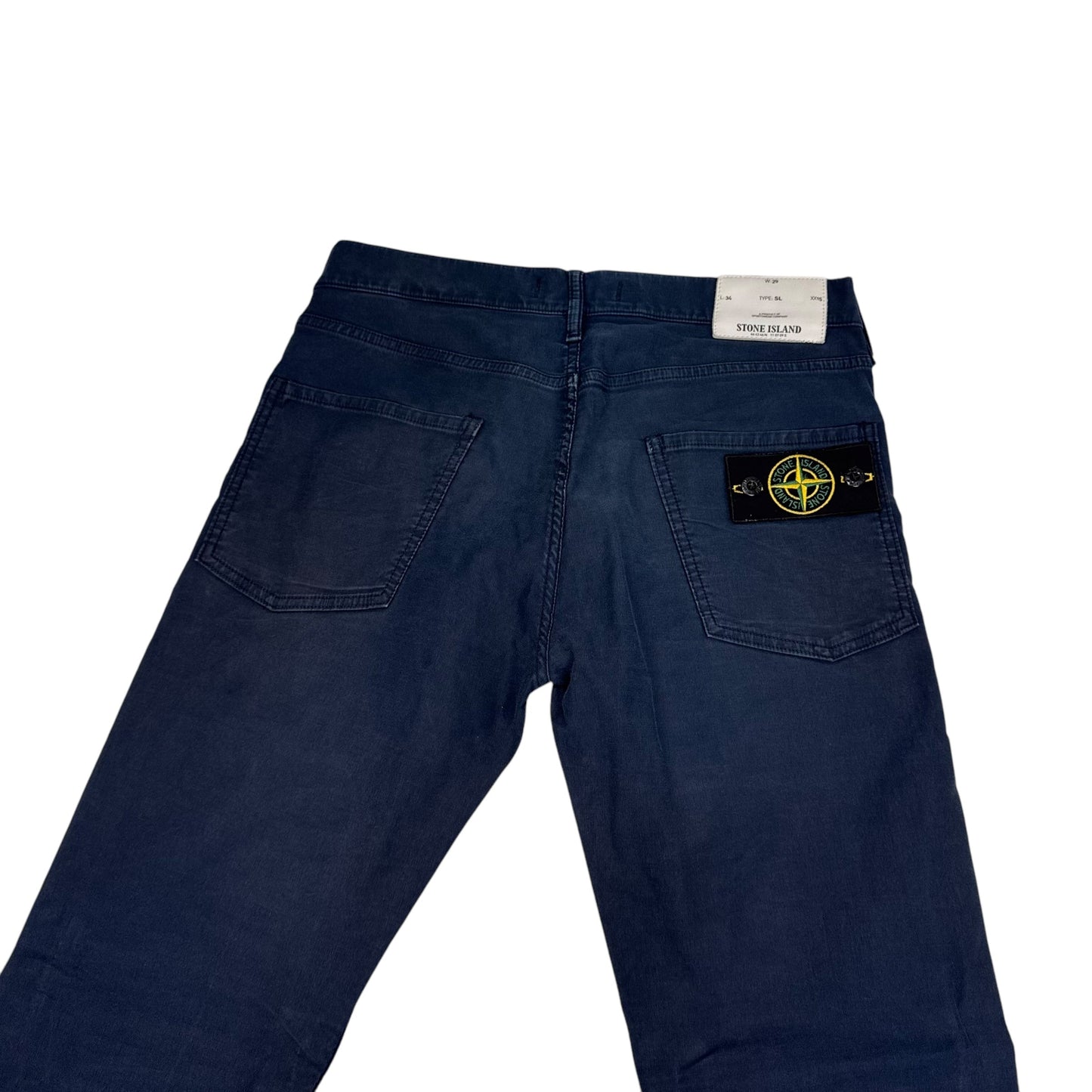 Stone Island Navy Blue Brushed Cotton Compass-Patch Jeans