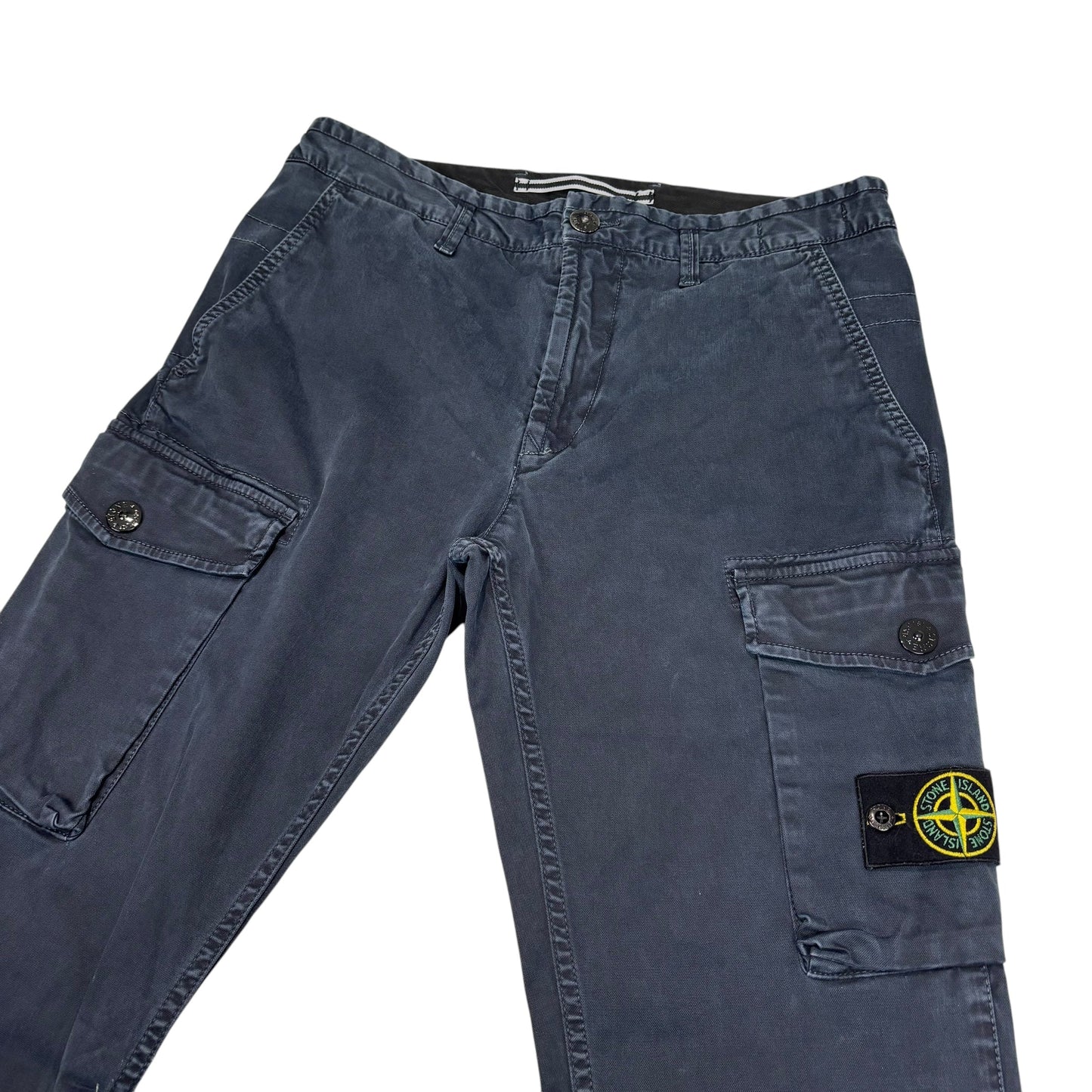 Stone Island Navy Blue Brushed Cotton Compass-Patch Button Pocket Cargo Trousers