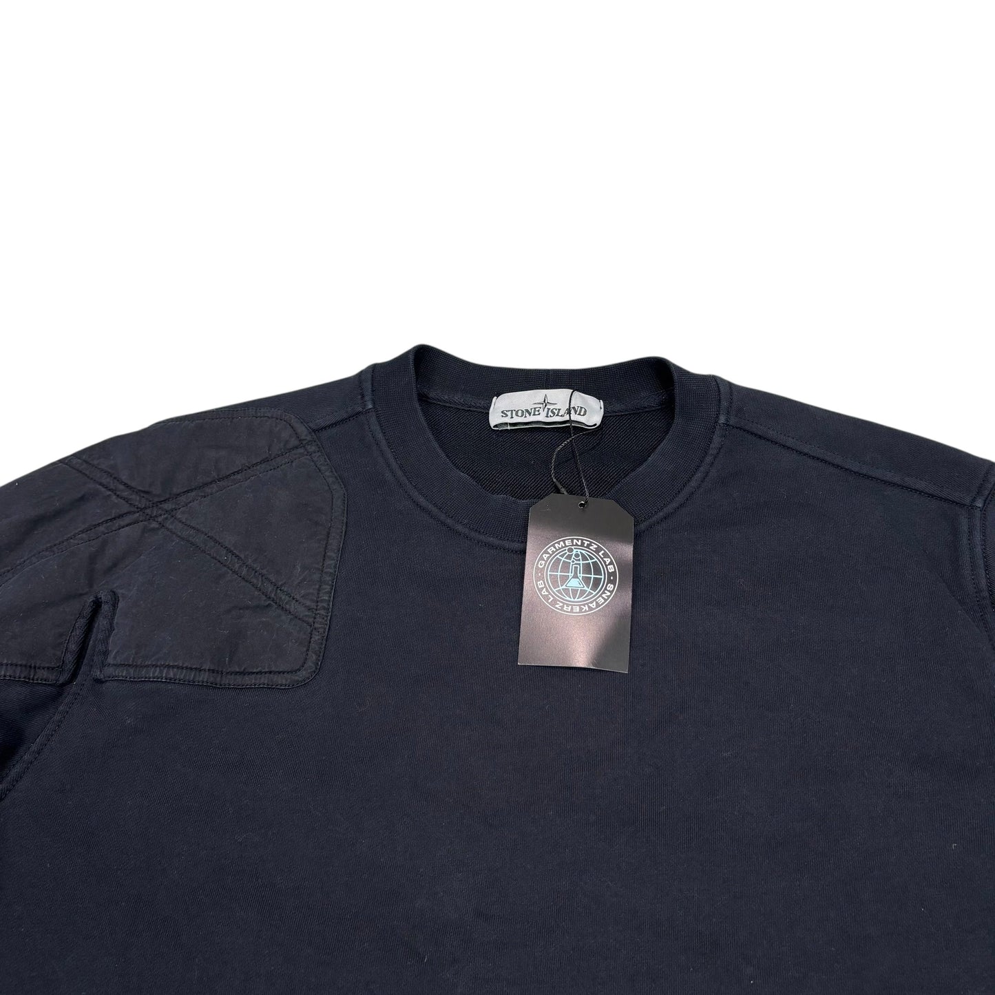Stone Island Navy Blue Padded Compass-Patch Crewneck Jumper