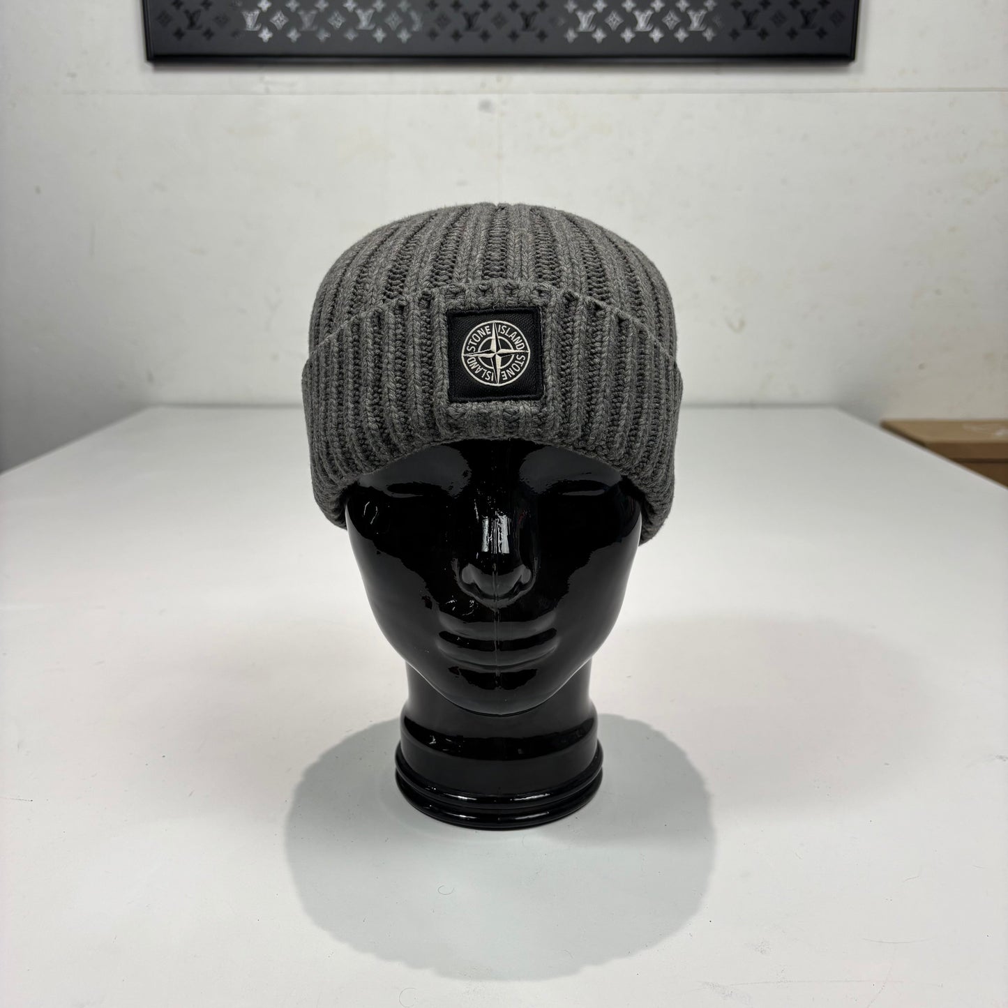 Stone Island Grey Patch Logo Cotton Beanie
