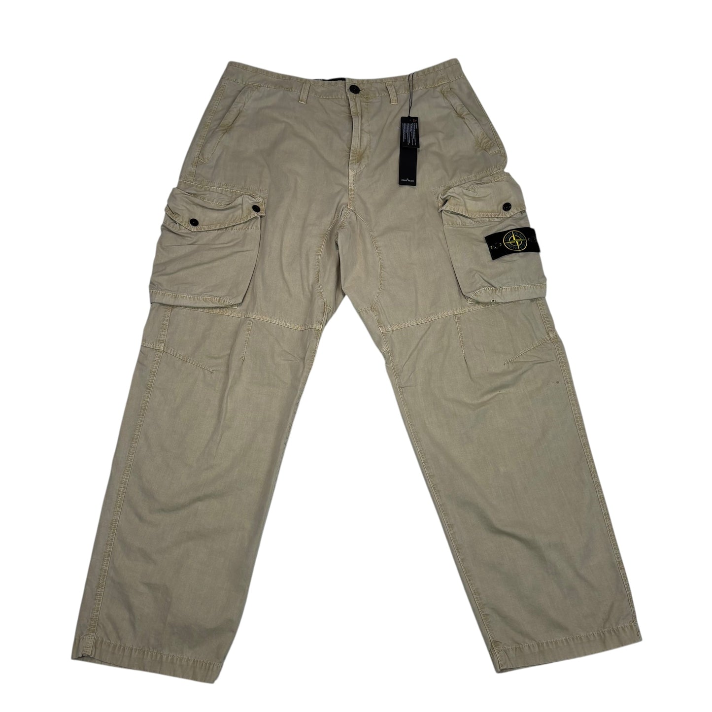Stone Island Cream Compass-Patch Brushed Cotton Cargo Trouser