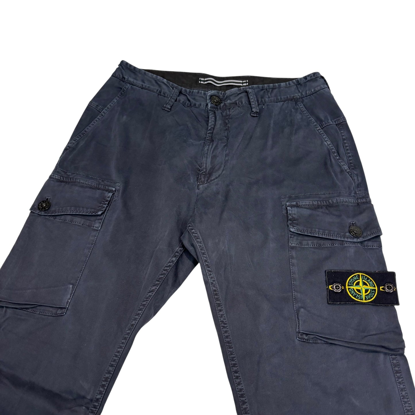 Stone Island Navy Blue Brushed Cotton Button-Pocket Cargo Trousers