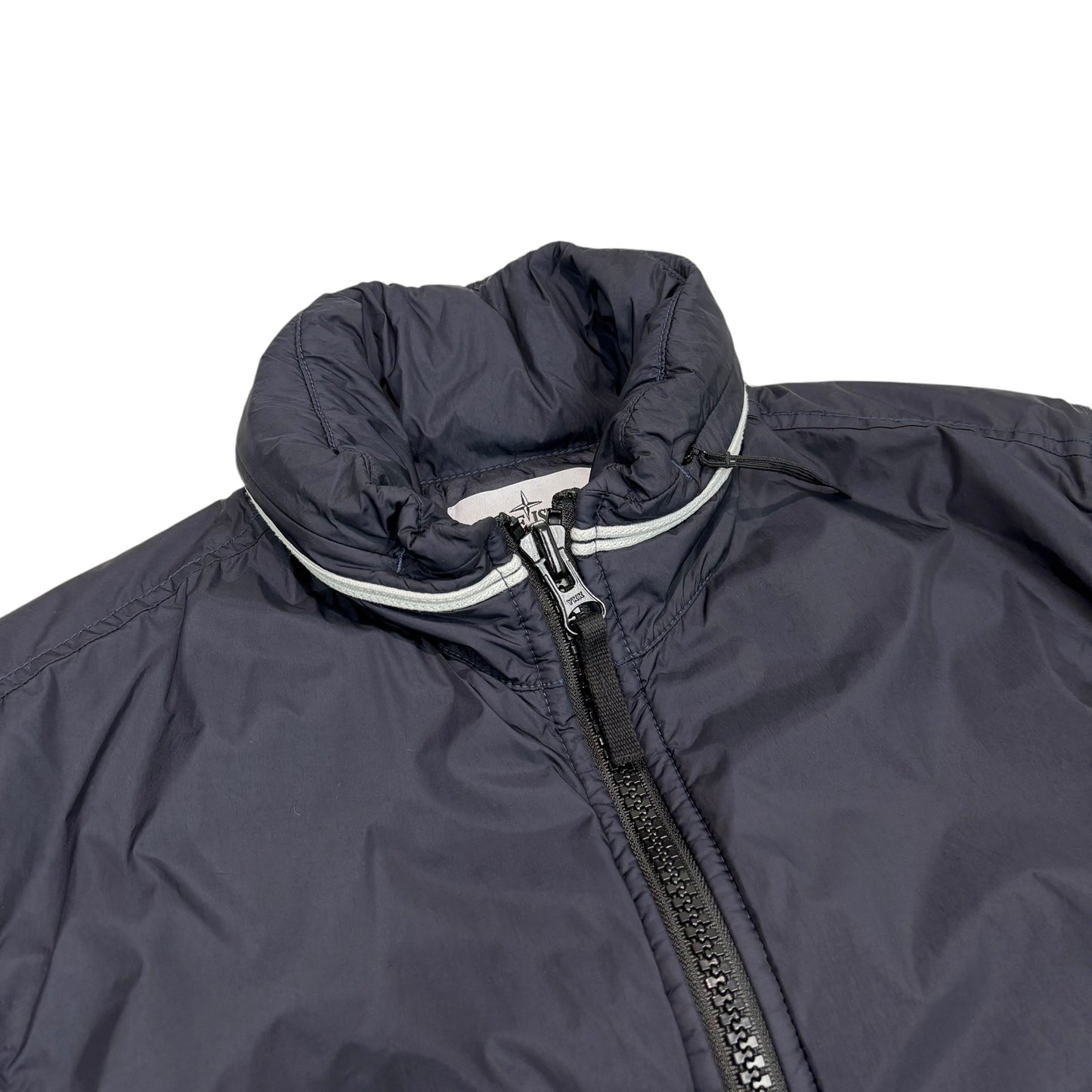Stone Island Navy Blue Garment Dyed Crinkle Reps NY with Primaloft-TC and Hide-able Hood Jacket
