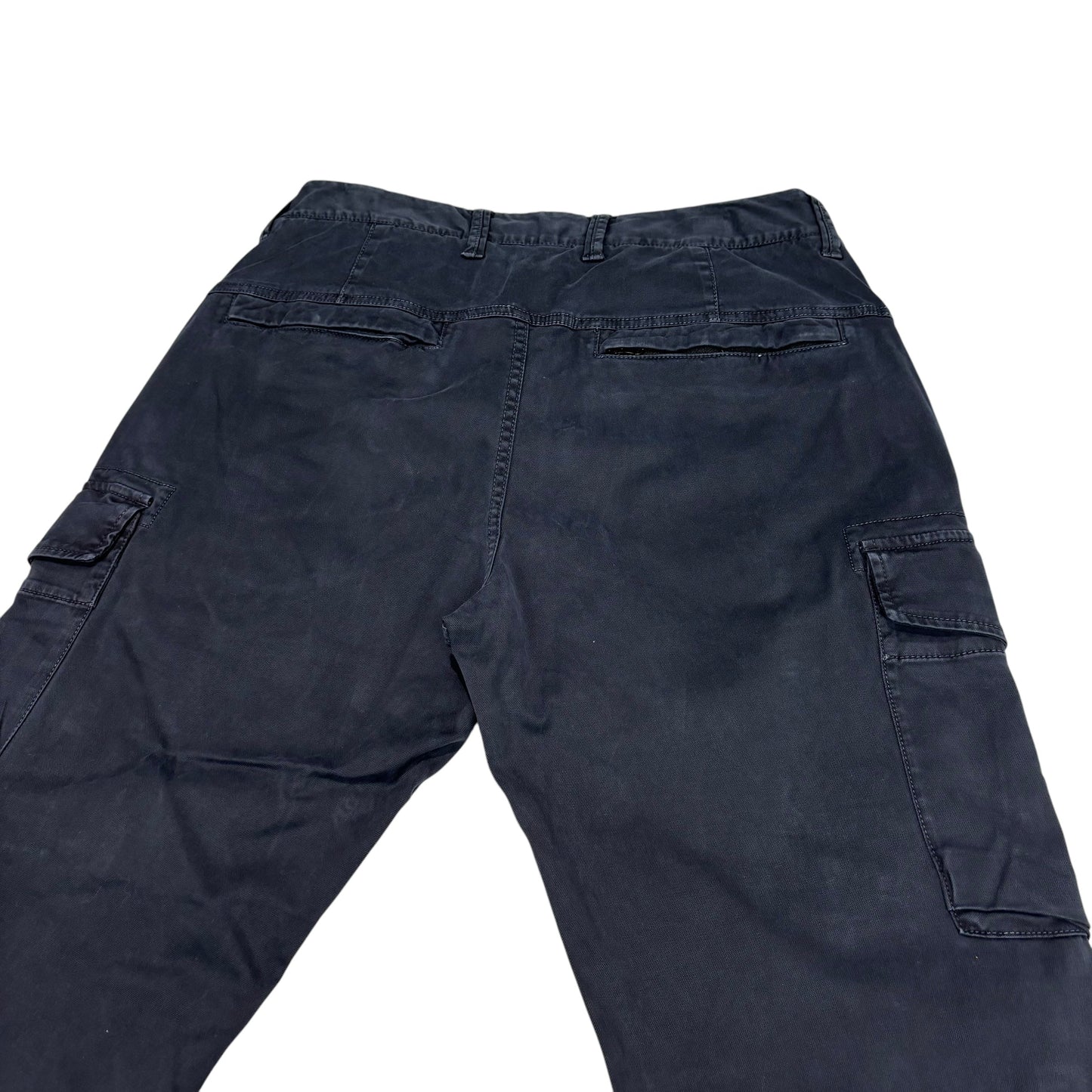 Stone Island Navy Blue Brushed Cotton Button-Pocket Cargo Trousers