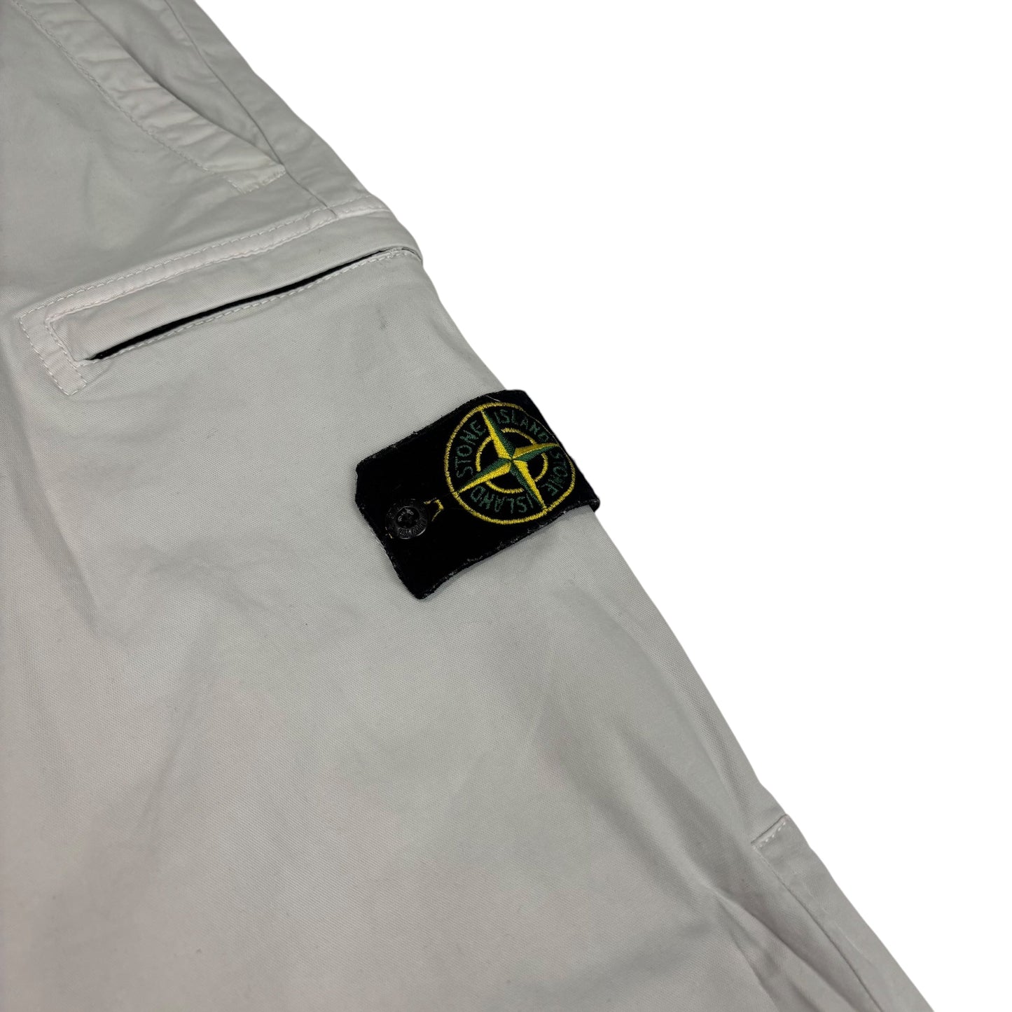 Stone Island White Zip-Pocket Brushed Cotton Cargo Trousers
