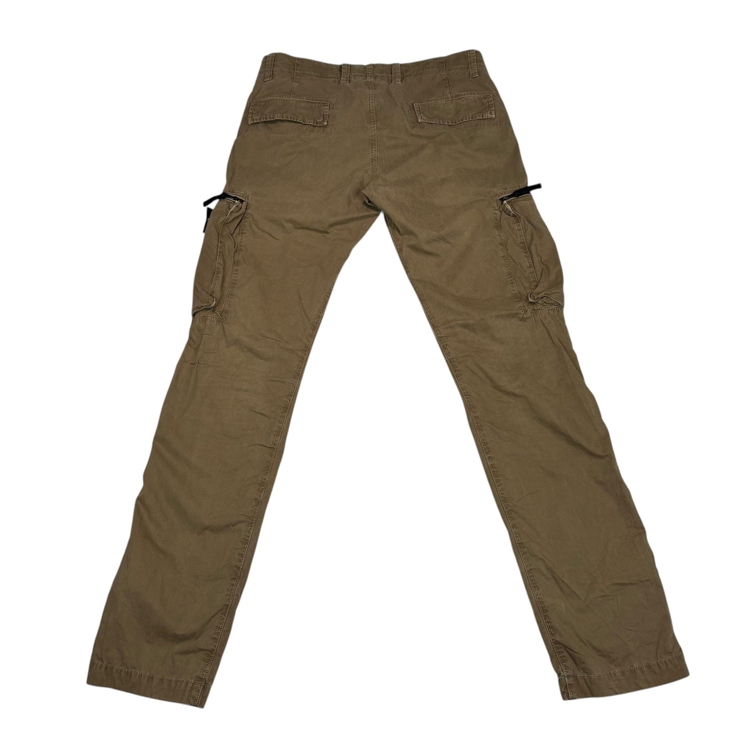 Stone Island Khaki Green Zip-Pockets Compass-Patch Cargo Trousers