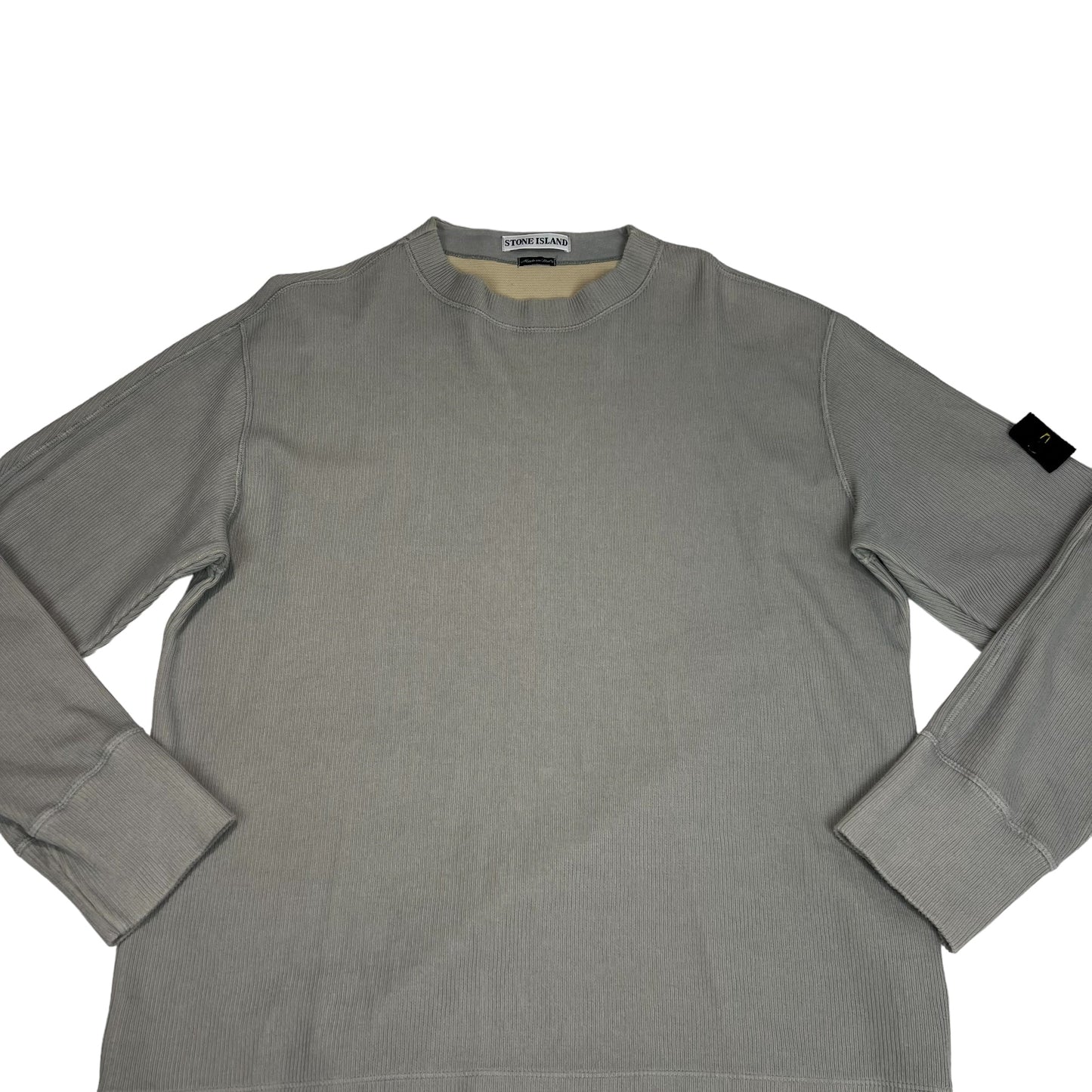 Stone Island Grey Rib Knit Cotton Compass-Patch Crew-Neck Jumper