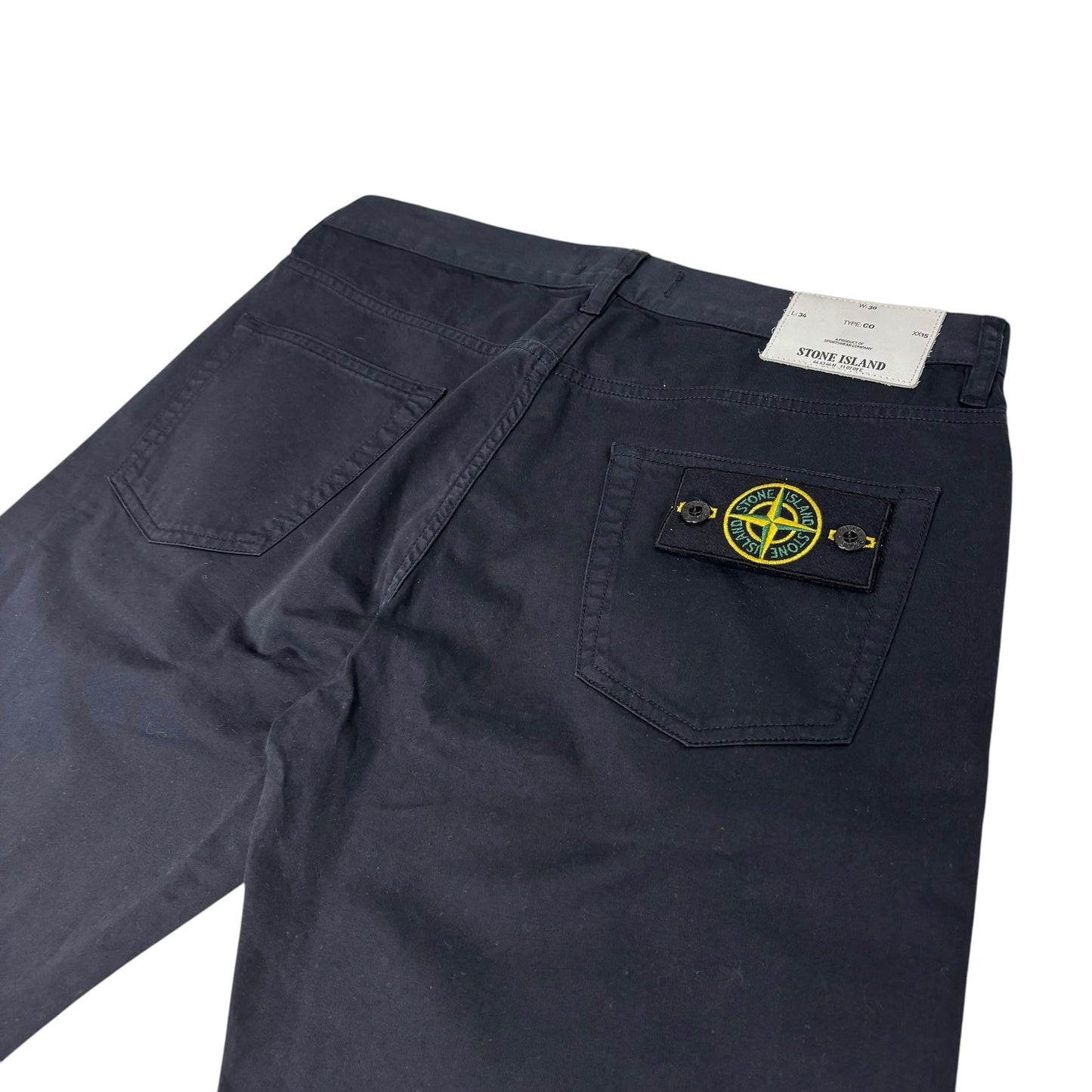 Stone Island Navy Blue Brushed Cotton Type-CO Compass Patch Jeans