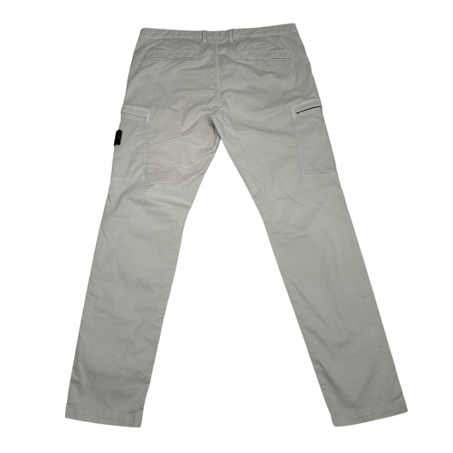 Stone Island White Zip-Pocket Brushed Cotton Cargo Trousers