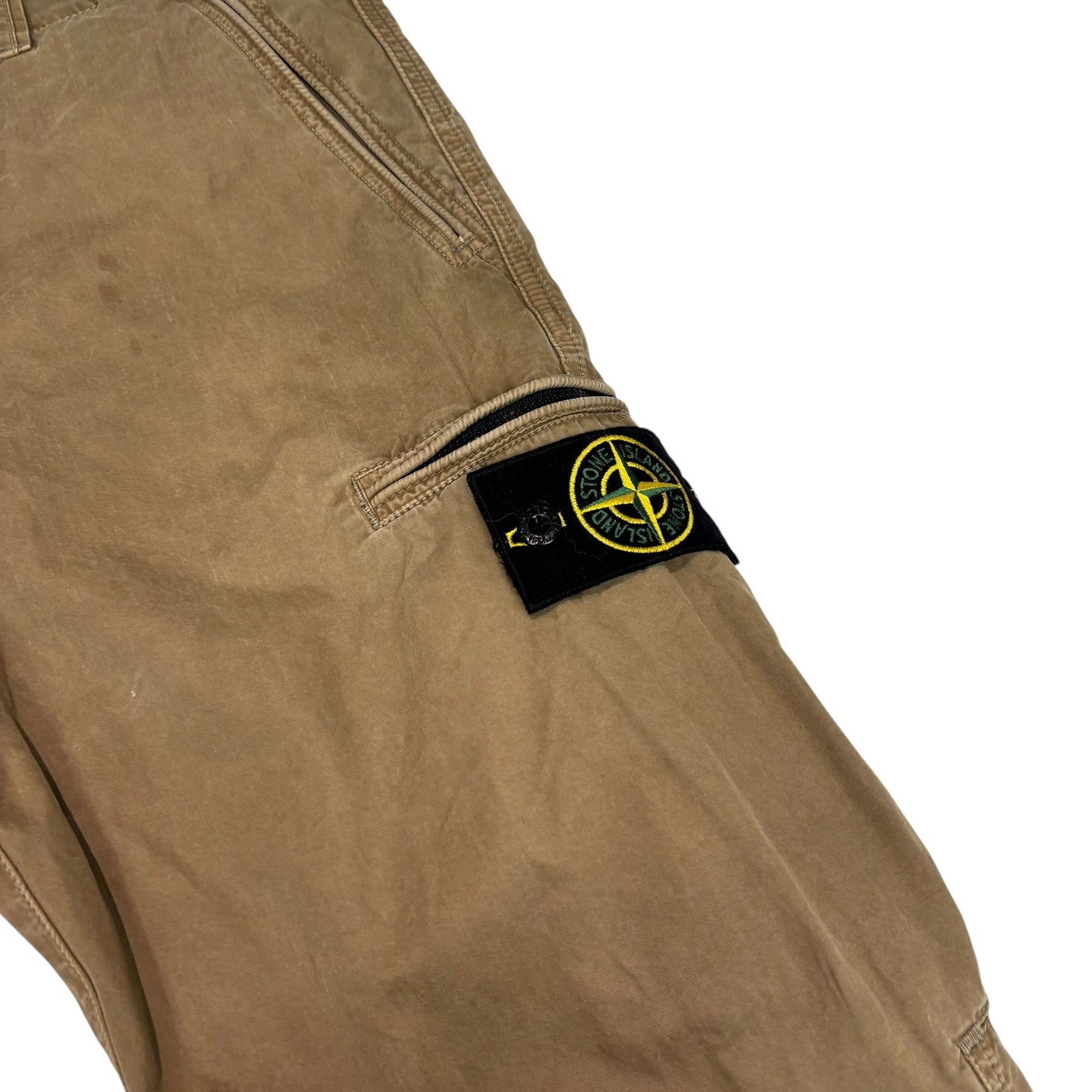 Stone Island Khaki Green Zip-Pockets Compass-Patch Cargo Trousers