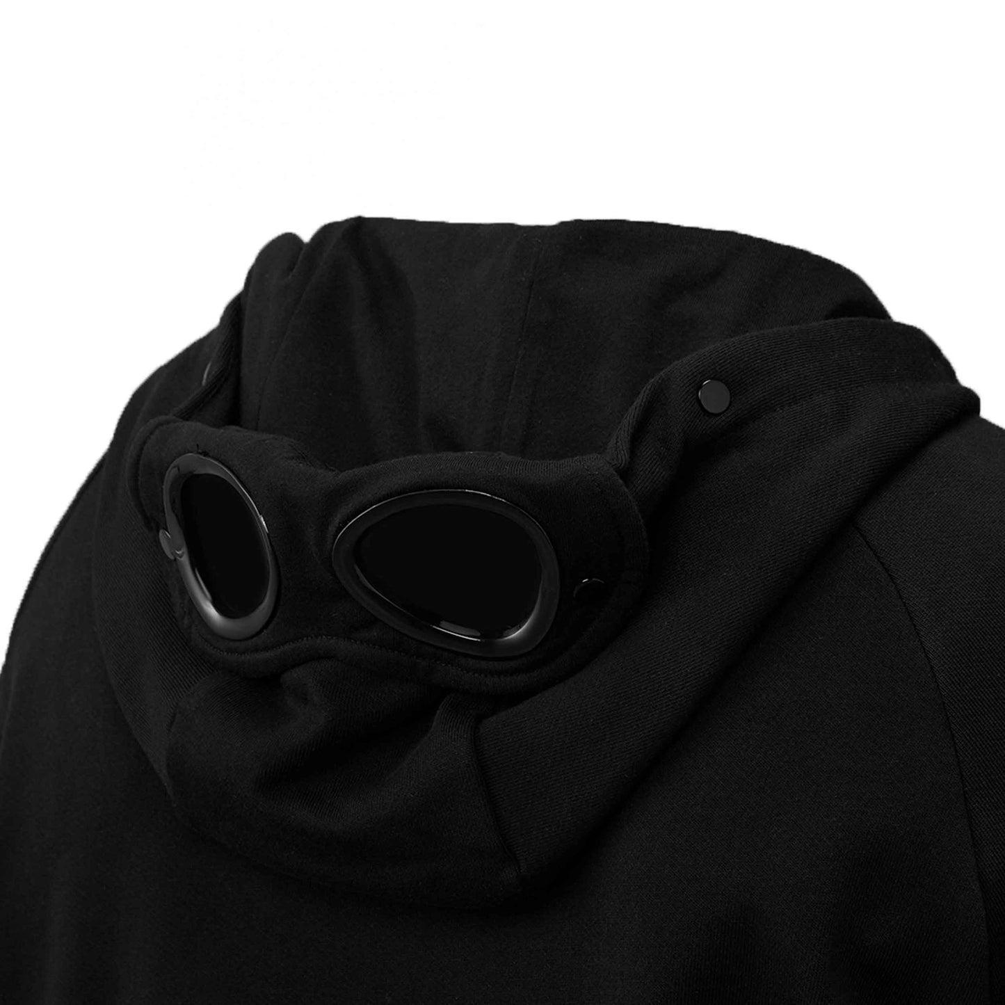 C.P. Company Diagonal Raised Fleece Goggle Zipped Hooded Sweatshirt in Black