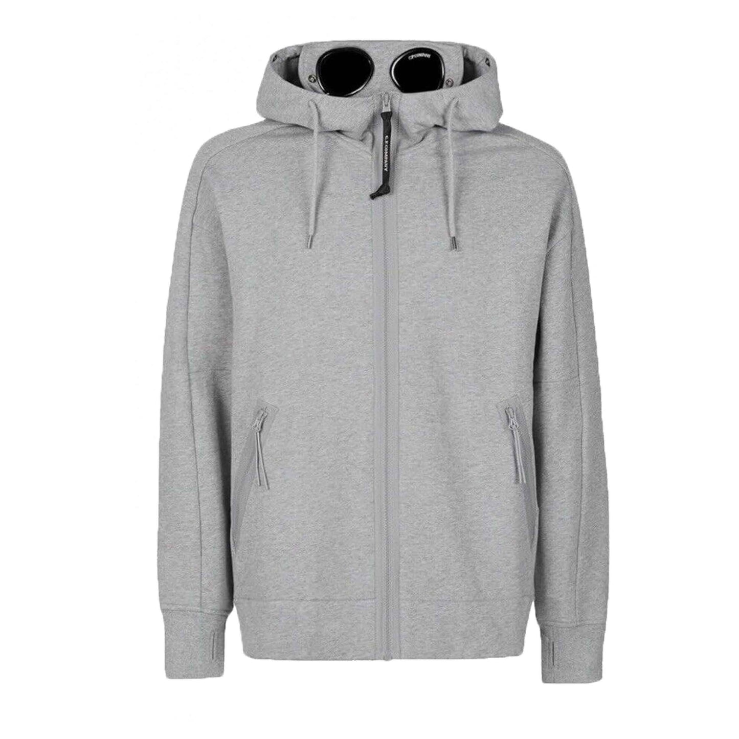 C.P. Company Diagonal Raised Fleece Goggle Zipped Hooded Sweatshirt in Greystone Melange