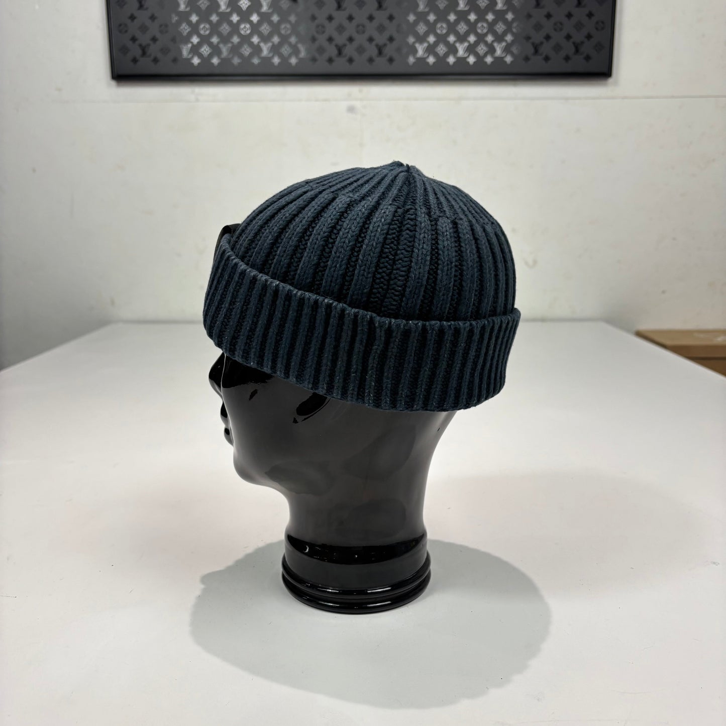 Stone Island Navy Blue Patch Logo Cotton Beanie