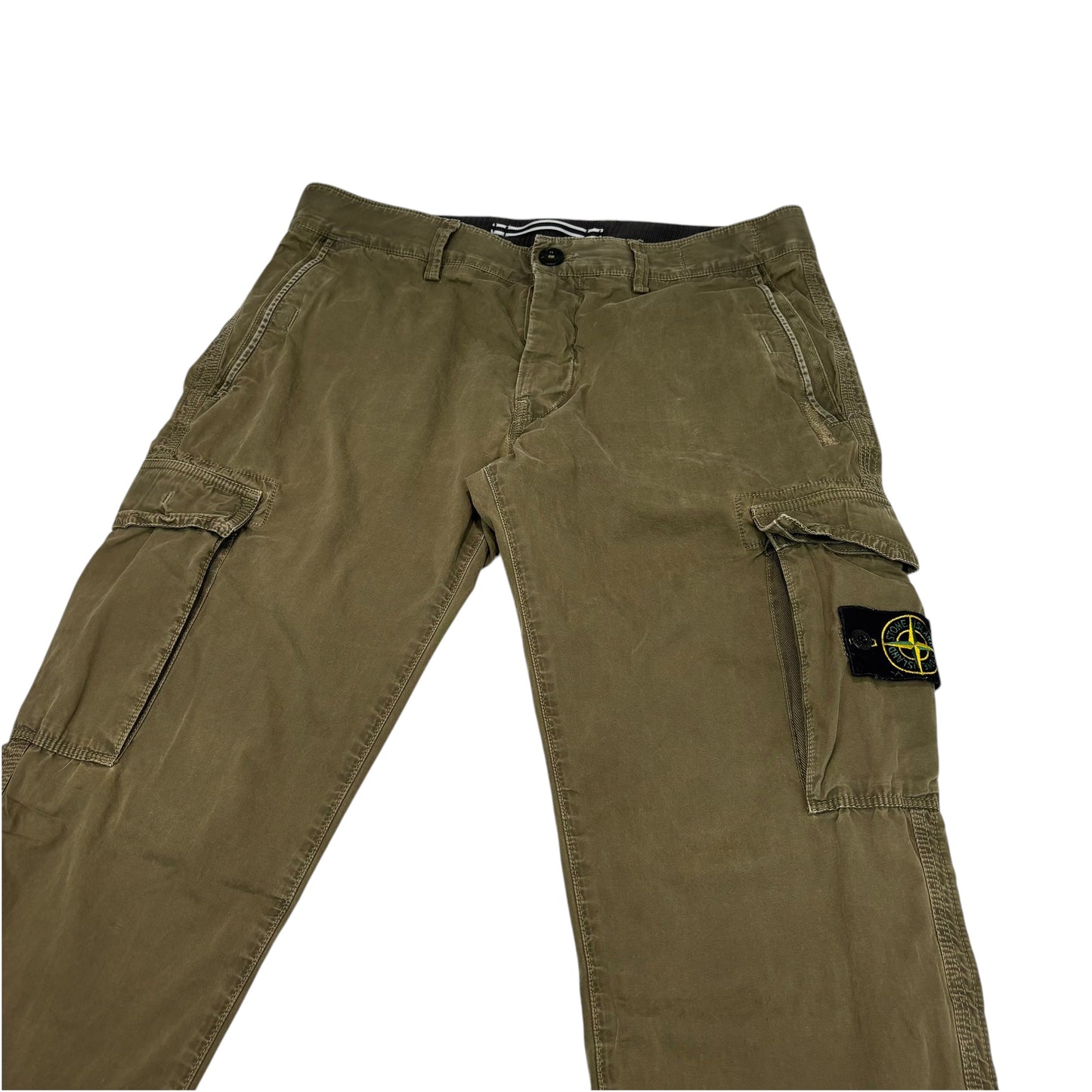 Stone Island Khaki Green Buttoned Brushed Cotton Cargo Trousers