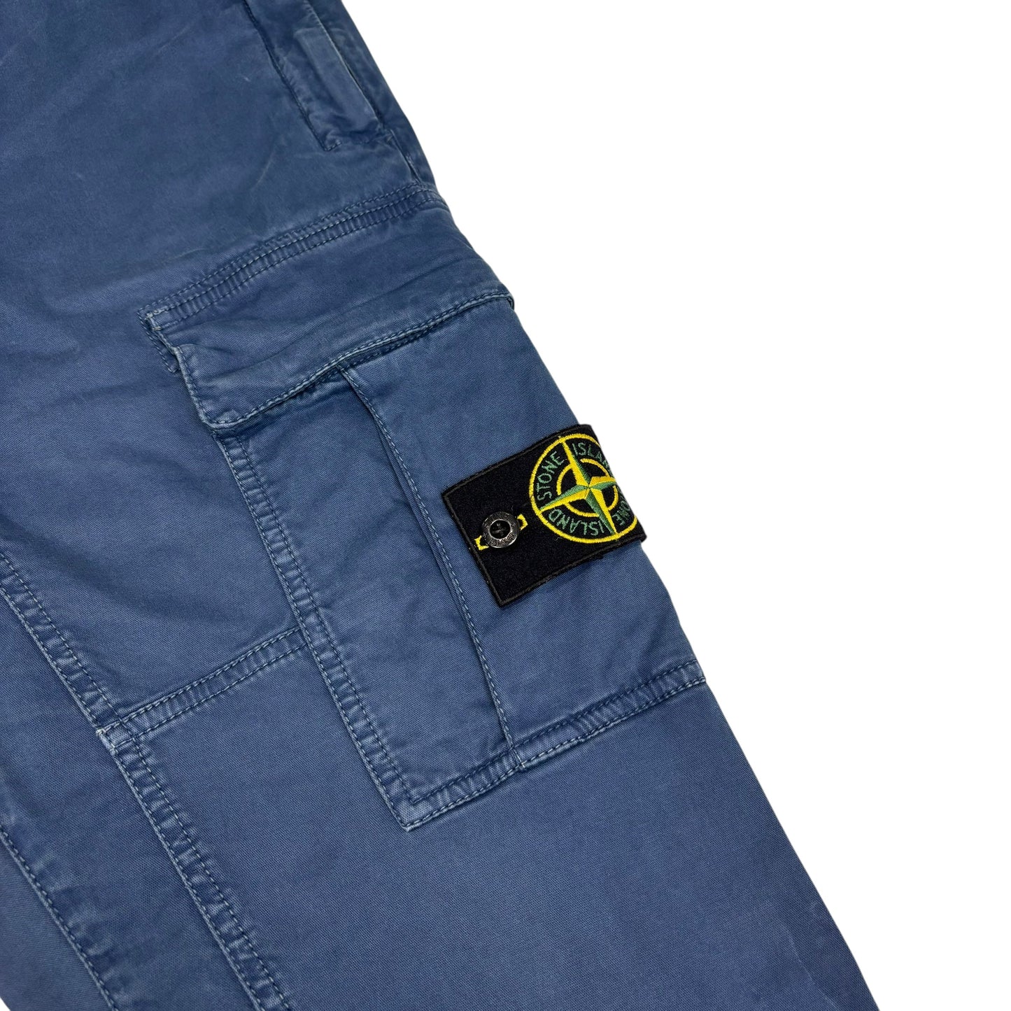 Stone Island Blue Zip-Pockets Brushed Cotton Compass-Patch Cargo Trousers