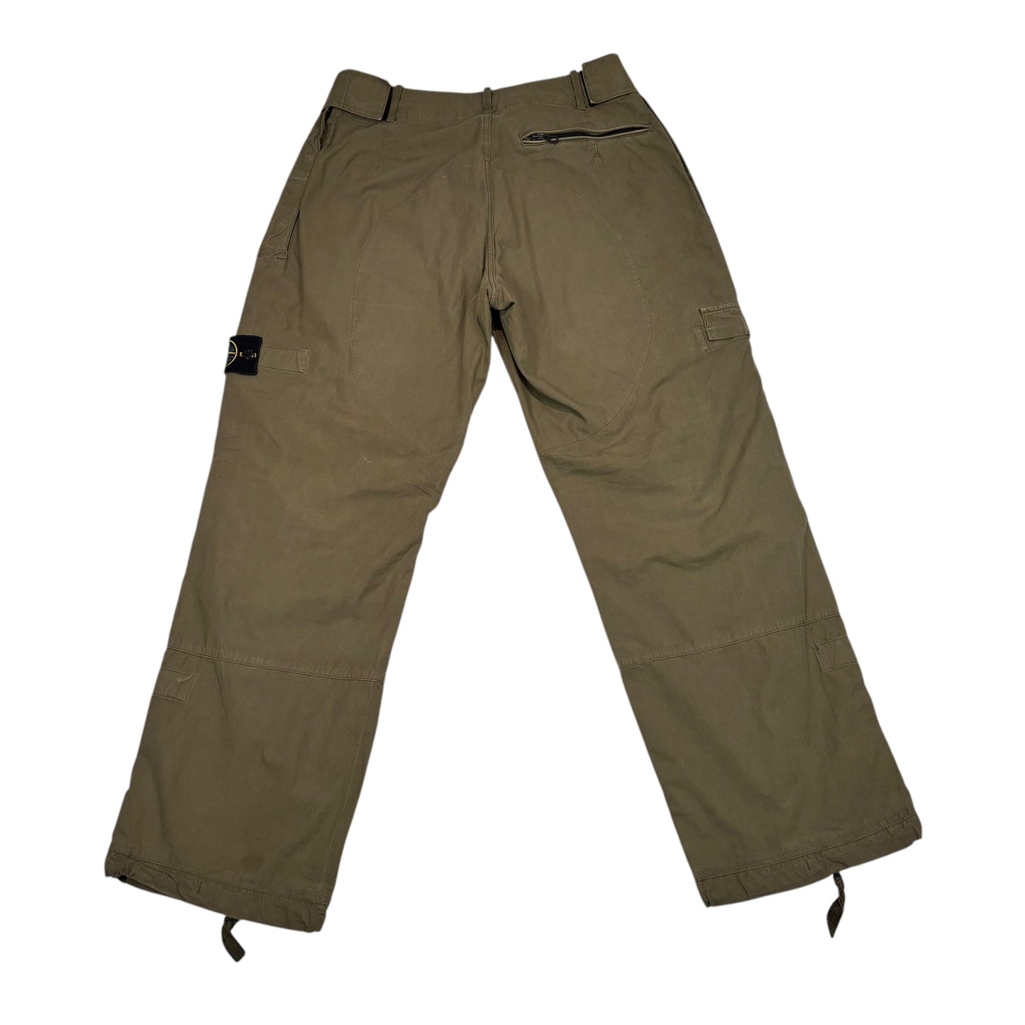 Stone Island Khaki Green Velcro Strapped Compass-Patch Trousers