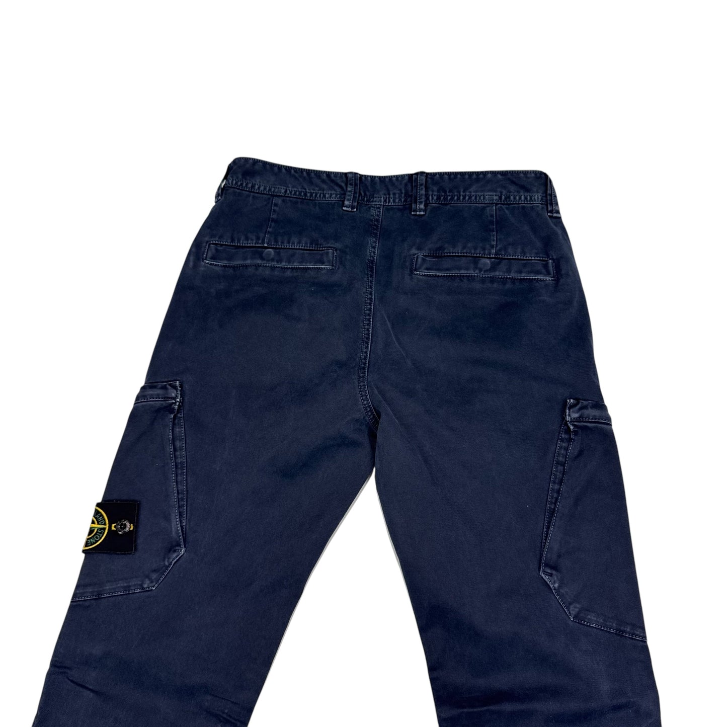 Stone Island Navy Blue Diagonal Pocket Brushed Cotton Cargo Trousers