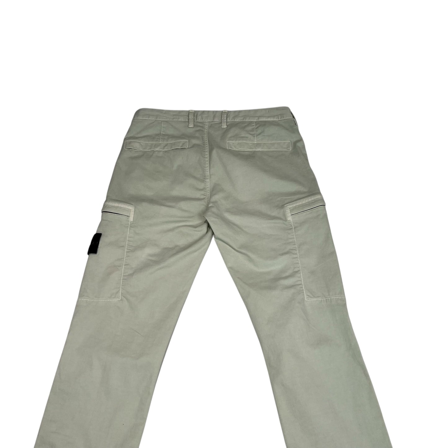 Stone Island White Zip-Pocket Brushed Cotton Cargo Trousers