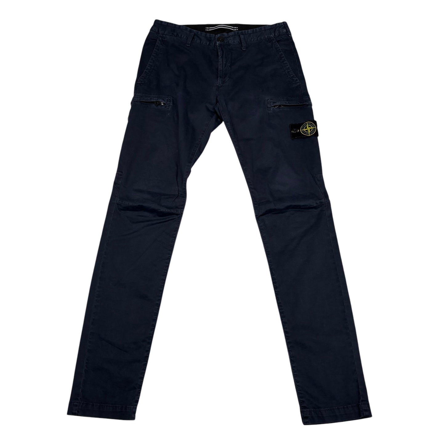Stone Island Navy Blue Zip-Pockets Brushed Cotton Cargo Trousers
