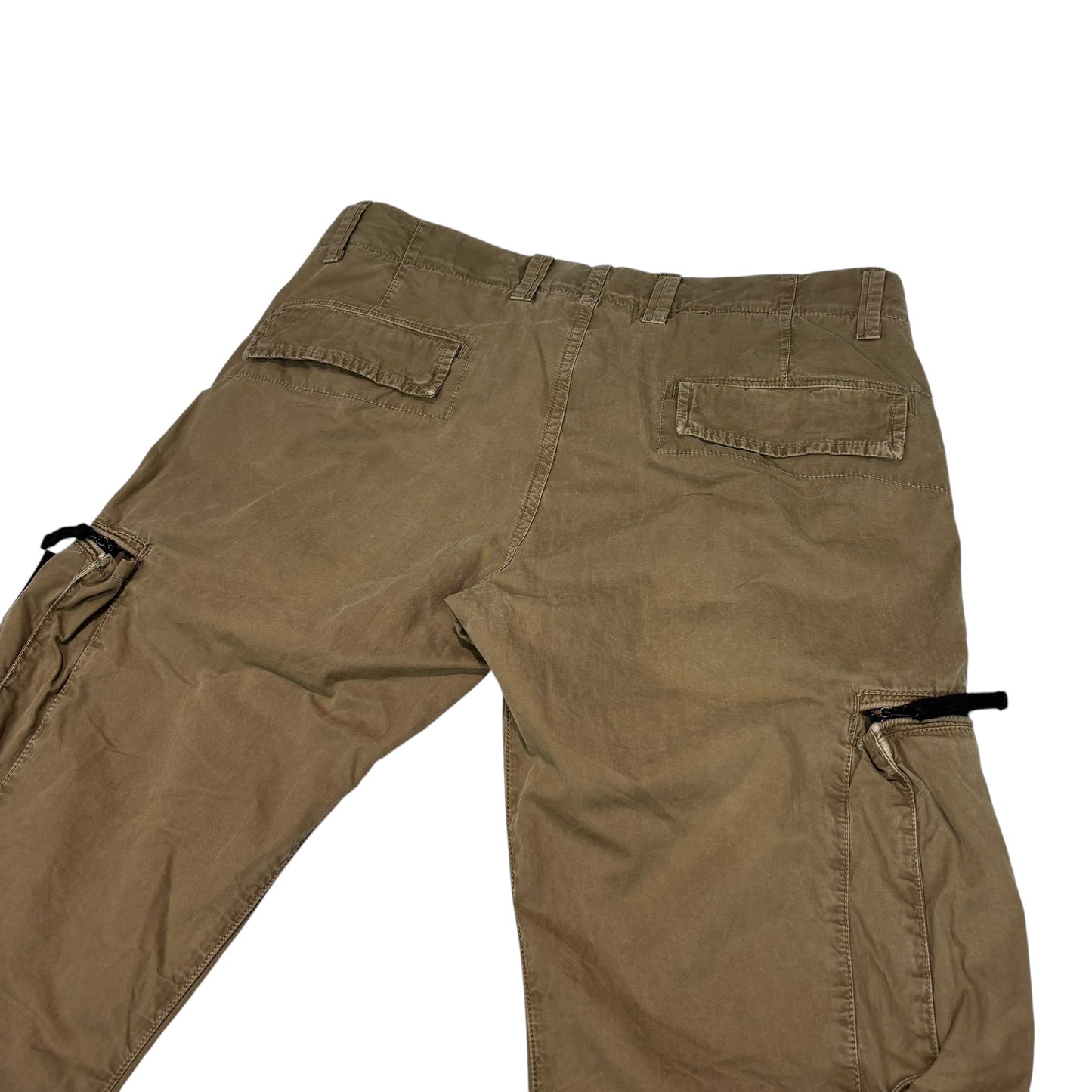 Stone Island Khaki Green Zip-Pockets Compass-Patch Cargo Trousers
