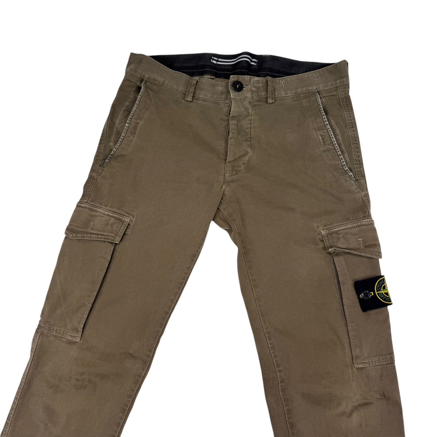 Stone Island Khaki Green Brushed Cotton Cargo Trousers