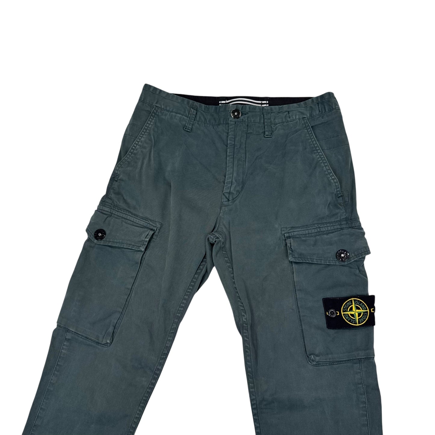 Stone Island Grey Brushed Cotton Compass-Patch Button Pocket Cargo Trousers