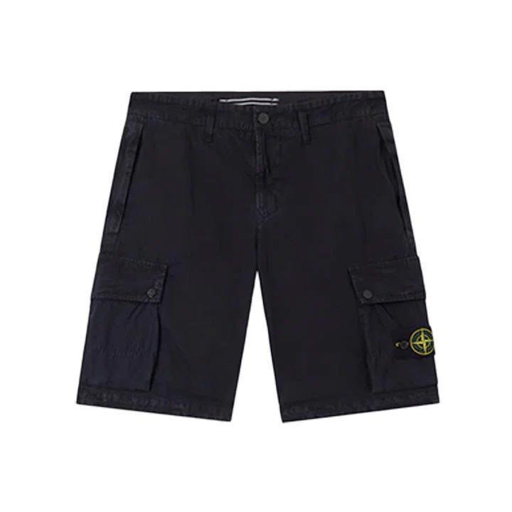 Stone Island Brushed Cotton Canvas "Old" Effect Cargo Bermuda in Navy