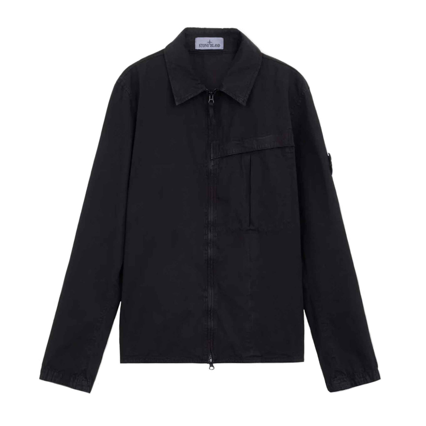 Stone Island Brushed Cotton 'Old' Effect Overshirt in Black
