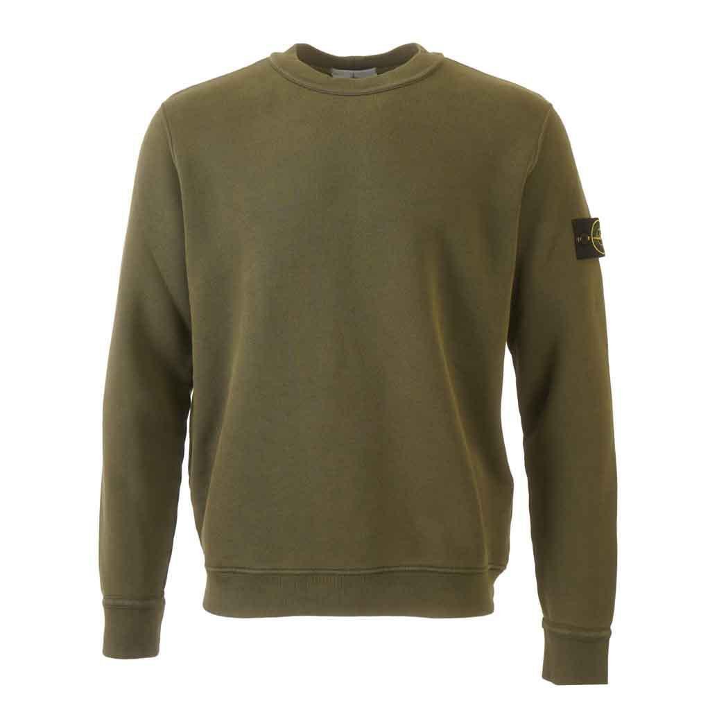 Stone Island Cotton Diagonal Raised Fleece "Old" Effect Crewneck Sweatshirt in Military Green