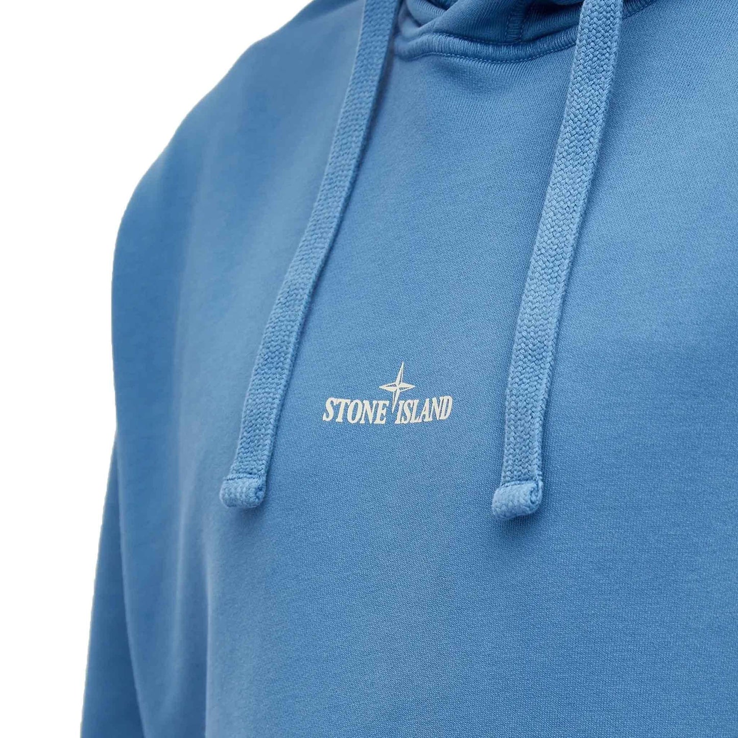 Stone Island Logo Printed Cotton Fleece Hooded Sweatshirt in Avio Blue