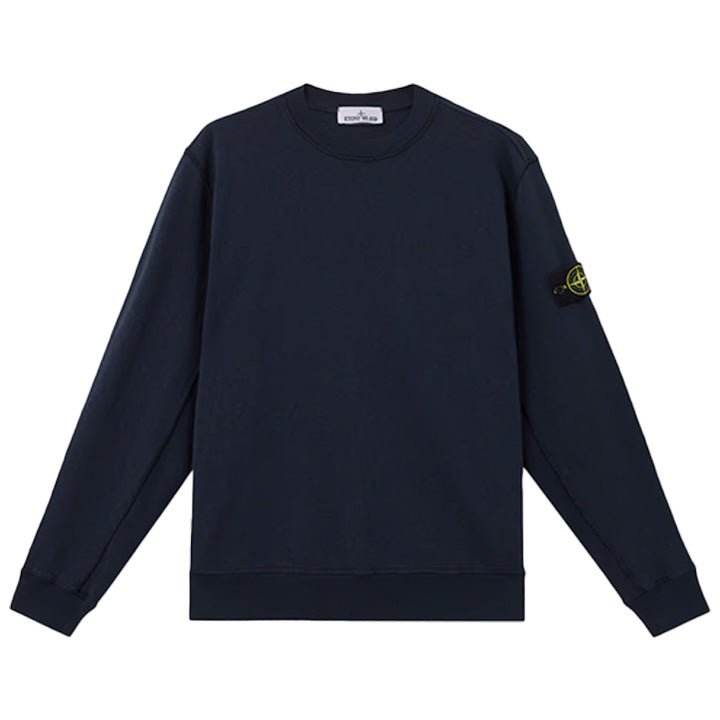 Stone Island Malfilé Fleece "Old" Effect Crewneck Sweatshirt in Navy