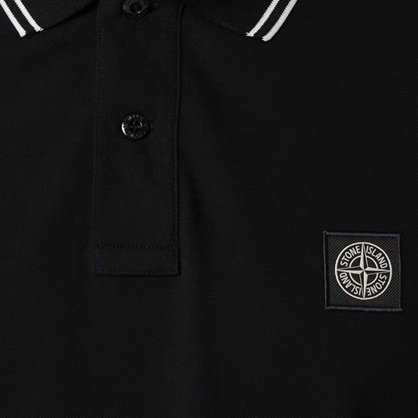 Stone Island Organic Cotton Pique Slim Polo Shirt in Black