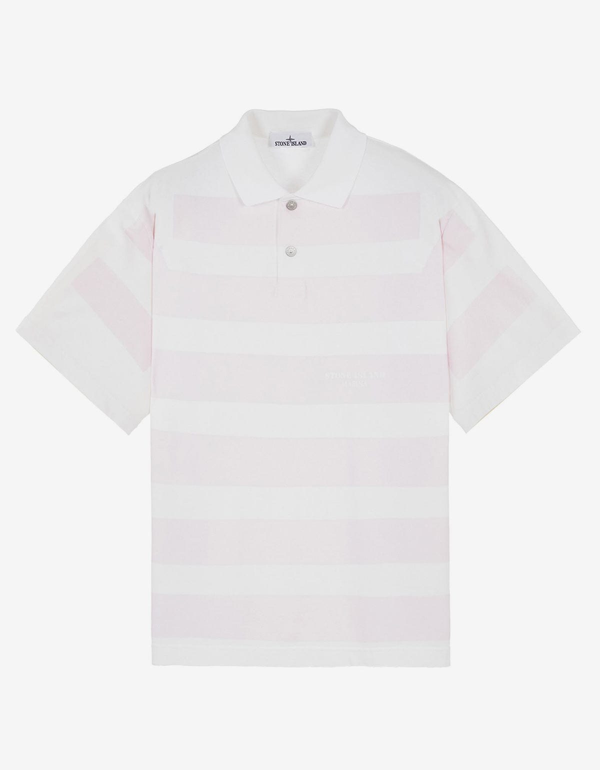 Stone Island Marina White Old Treatment Stripe Polo T-Shirt