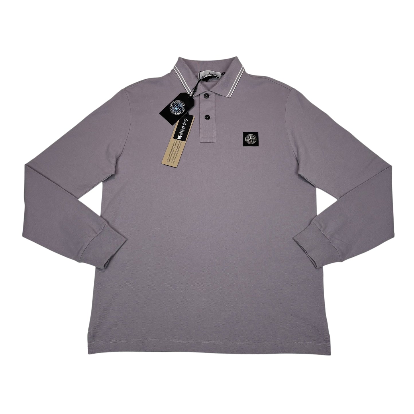 Stone Island Lilac Long Sleeve Patch Logo Polo Shirt