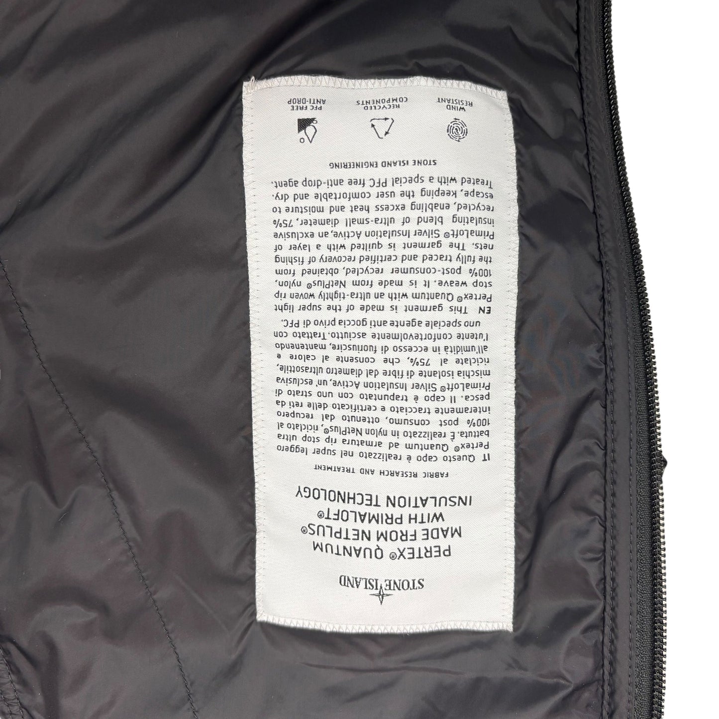 Stone Island Black Pertex Quantum made from Netplus with Primaloft Insulation Technology
