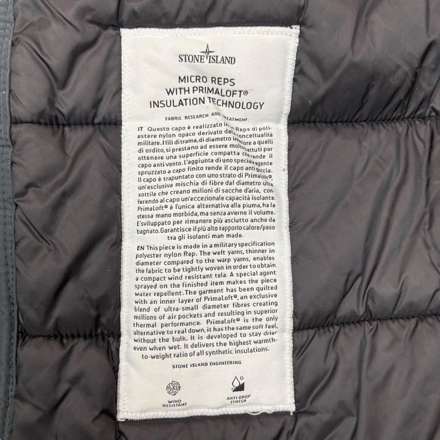 Stone Island Stone Grey Micro Reps with Primaloft Insulation Technology Hood Spell Put Jacket