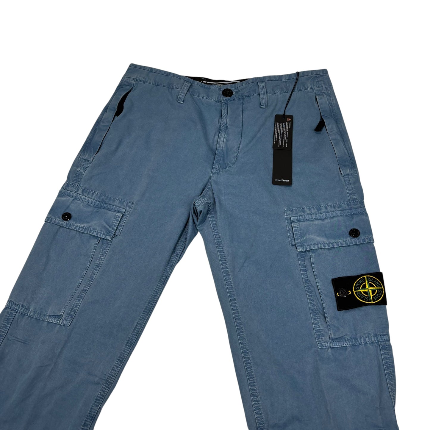 Stone Island Blue Zip-Pockets Brushed Cotton Compass Patch Cargo Trousers